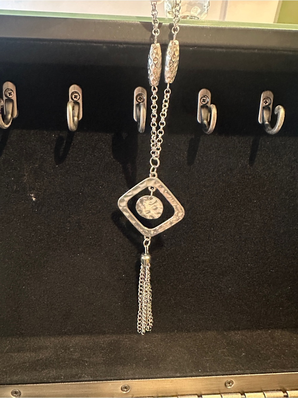 Silver Chain Tassel Drop Necklace with matching Earrings
